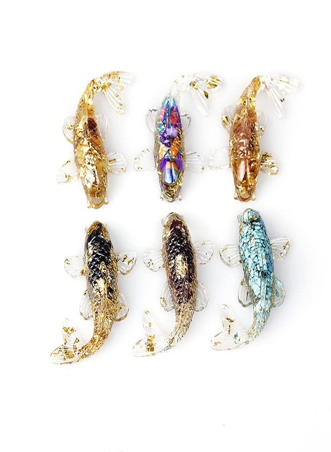 DIYOMR Set of 6 Crystals Fish Hand-dripped Resin Fused with Colorful Crystal Rocks Stones Fake Gold Coins,Blessed Carp Bring Luck Wealth,DIY Home Wall Desk Decor - Image 5